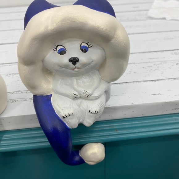 Vintage Handmade Ceramic Christmas Stocking Holders Snowman & Kitten Set of 2 - Picture 3 of 4